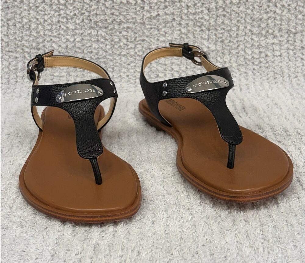Michael Kors Black Leather Plate Thong Sandals Size 7M #77759